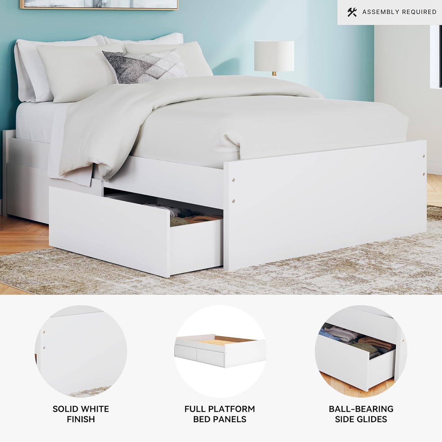 imageSignature Design by Ashley Onita Minimalist 4Drawer Full Platform Bed with 2 Side Storage Foundation or Box Spring Not Needed WhiteWhite