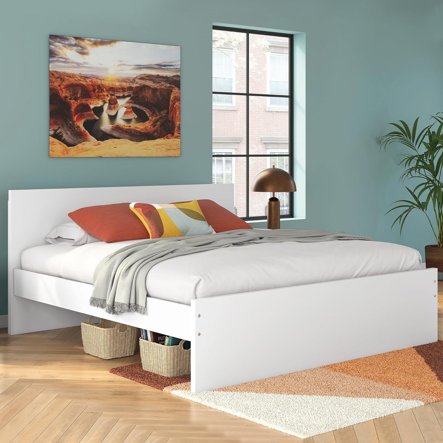 imageSignature Design by Ashley Onita Minimalist 4Drawer Full Platform Bed with 2 Side Storage Foundation or Box Spring Not Needed WhiteWhite