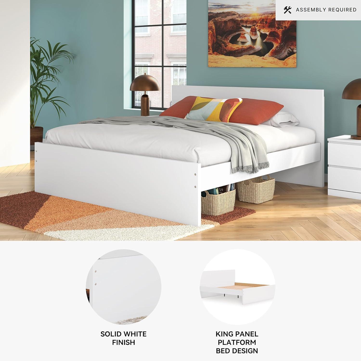 imageSignature Design by Ashley Onita Minimalist 4Drawer Full Platform Bed with 2 Side Storage Foundation or Box Spring Not Needed WhiteWhite