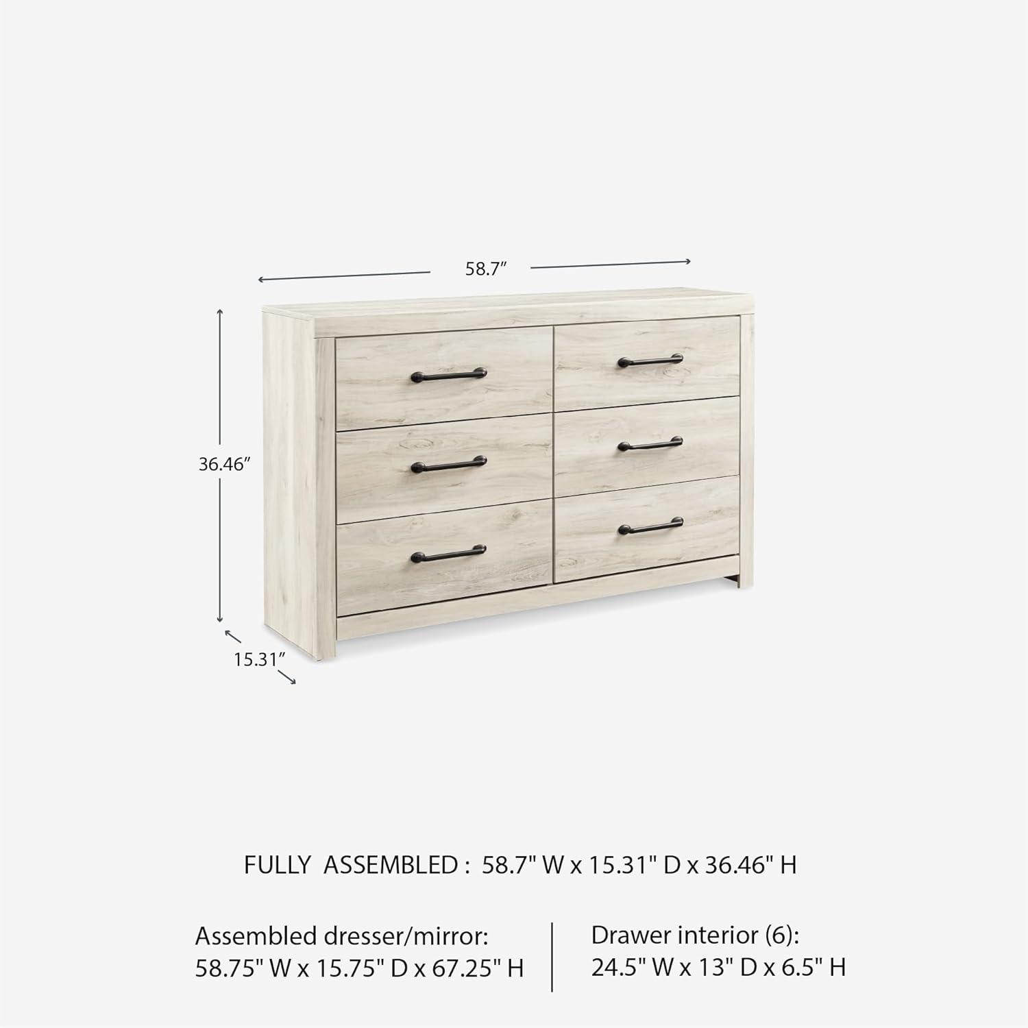 imageSignature Design by Ashley Parlayon Modern 6Drawer Dresser and Mirror with AntiTipping Restraint BlackWhitewash