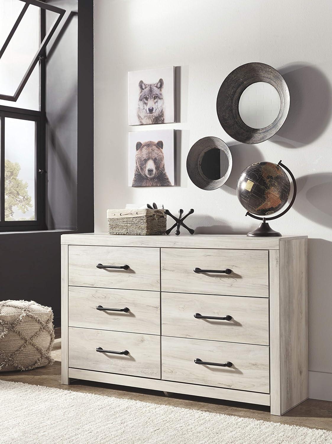 imageSignature Design by Ashley Parlayon Modern 6Drawer Dresser and Mirror with AntiTipping Restraint BlackWhitewash