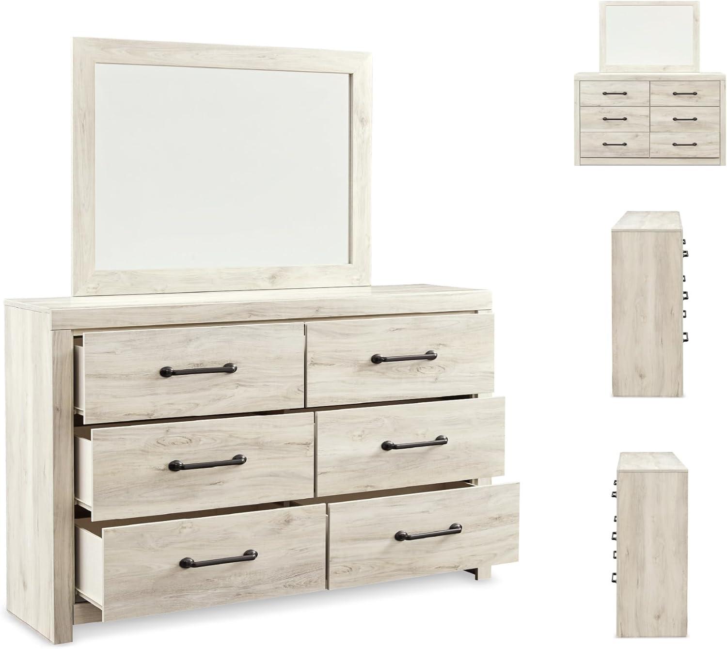 imageSignature Design by Ashley Parlayon Modern 6Drawer Dresser and Mirror with AntiTipping Restraint BlackWhitewash
