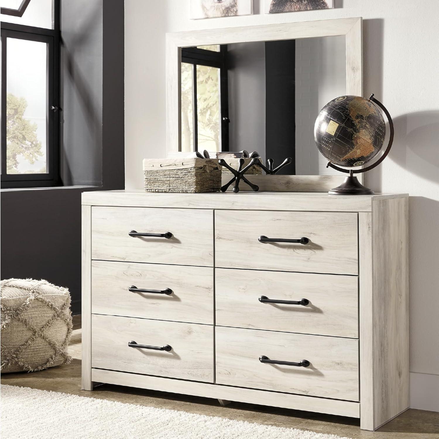 imageSignature Design by Ashley Parlayon Modern 6Drawer Dresser and Mirror with AntiTipping Restraint BlackWhitewash
