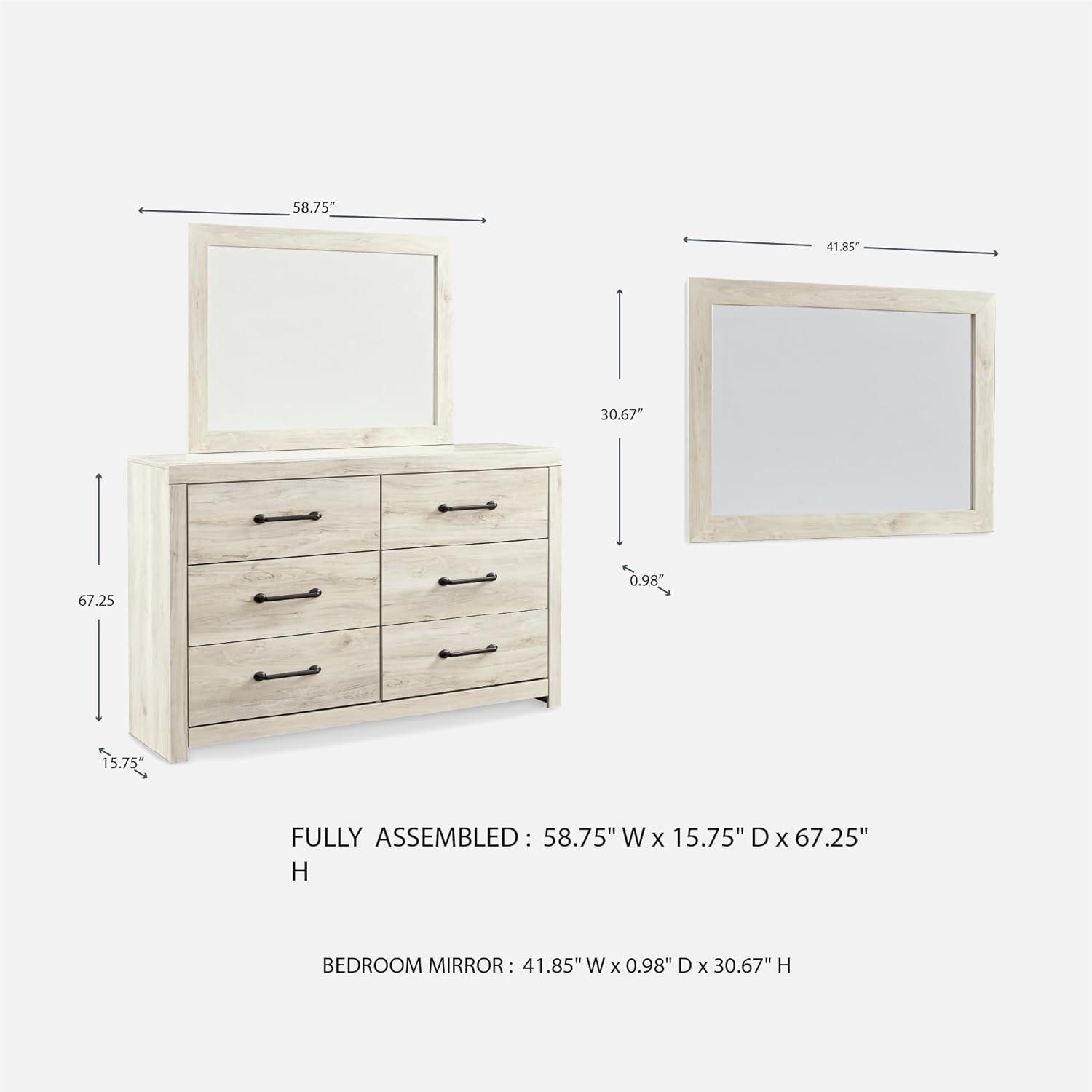 imageSignature Design by Ashley Parlayon Modern 6Drawer Dresser and Mirror with AntiTipping Restraint BlackWhitewash