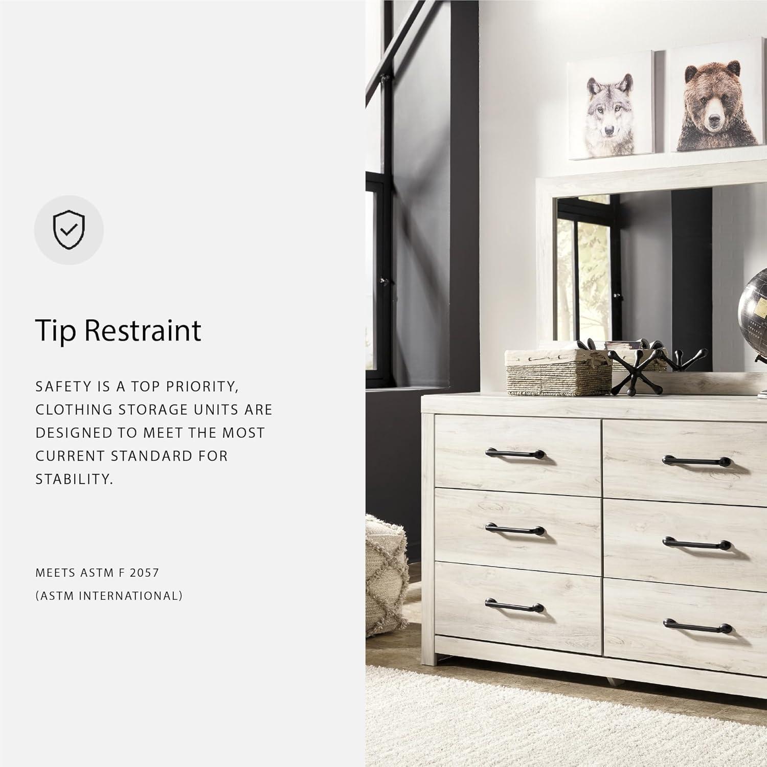 imageSignature Design by Ashley Parlayon Modern 6Drawer Dresser and Mirror with AntiTipping Restraint BlackWhitewash