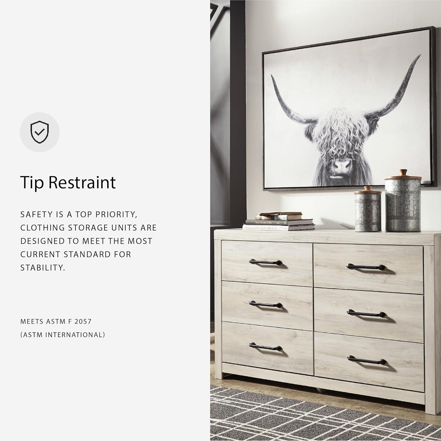 imageSignature Design by Ashley Parlayon Modern 6Drawer Dresser and Mirror with AntiTipping Restraint BlackWhitewash