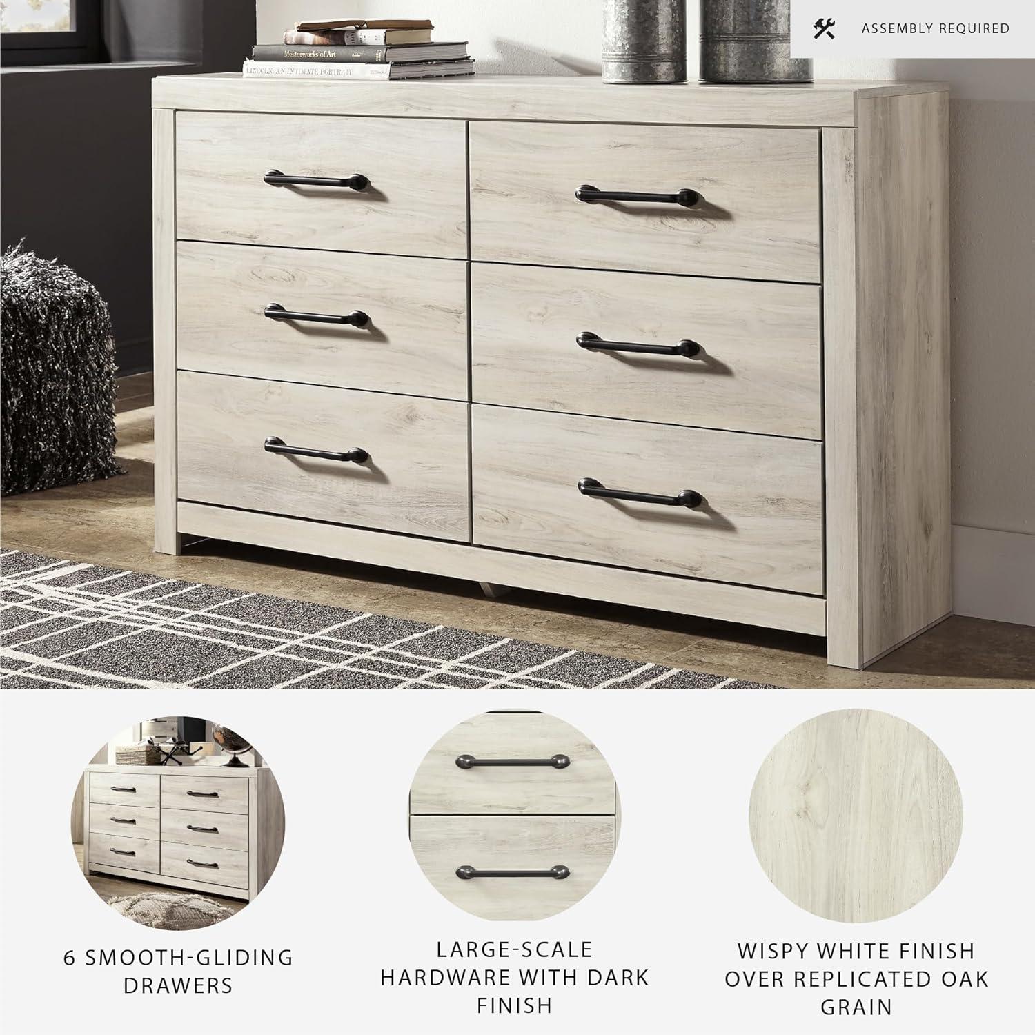 imageSignature Design by Ashley Parlayon Modern 6Drawer Dresser and Mirror with AntiTipping Restraint BlackWhitewash