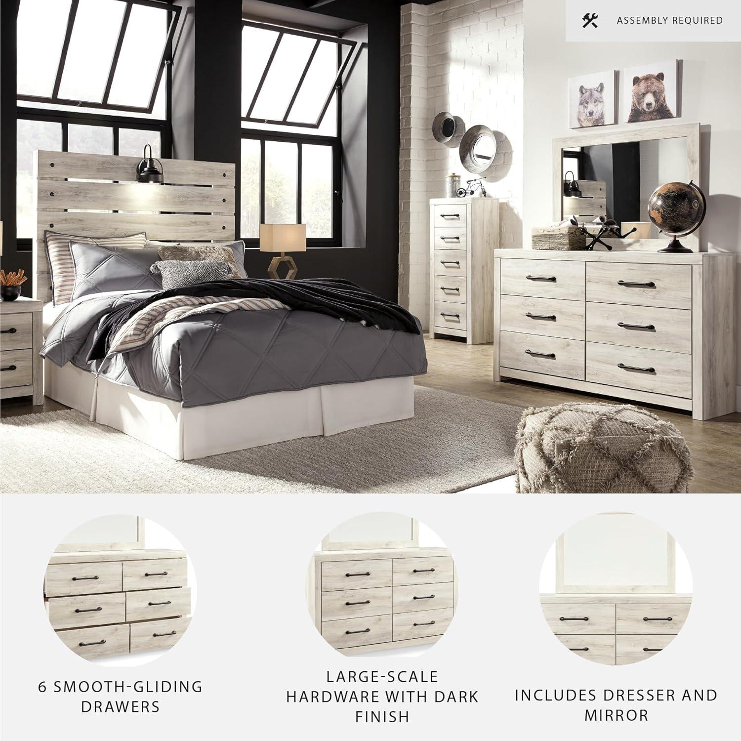 imageSignature Design by Ashley Parlayon Modern 6Drawer Dresser and Mirror with AntiTipping Restraint BlackWhitewash