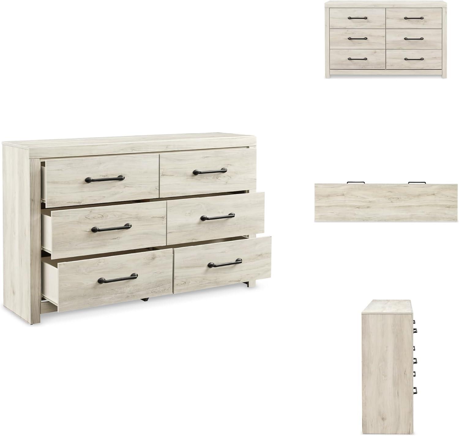 imageSignature Design by Ashley Parlayon Modern 6Drawer Dresser and Mirror with AntiTipping Restraint BlackWhitewash