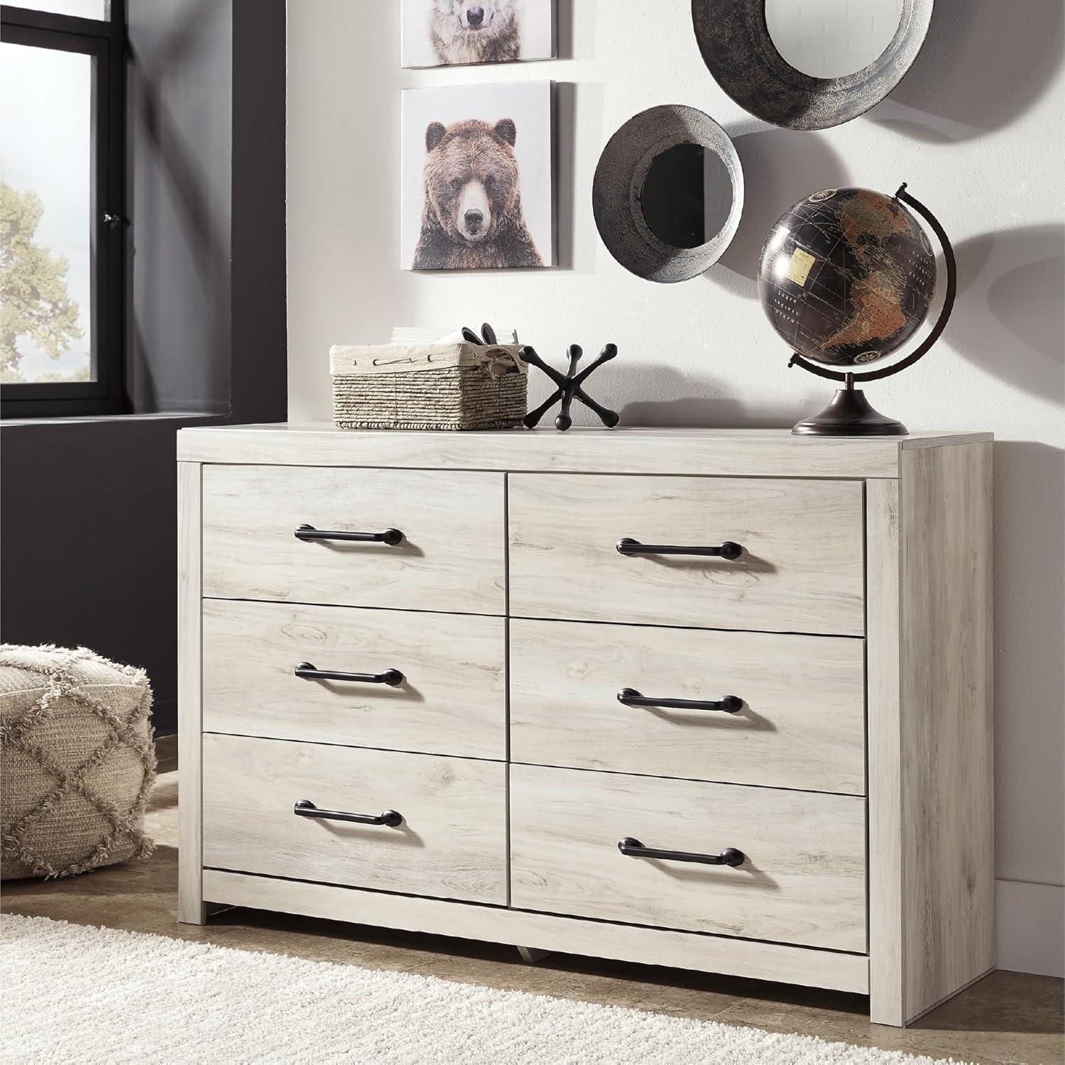 imageSignature Design by Ashley Parlayon Modern 6Drawer Dresser and Mirror with AntiTipping Restraint BlackWhitewash