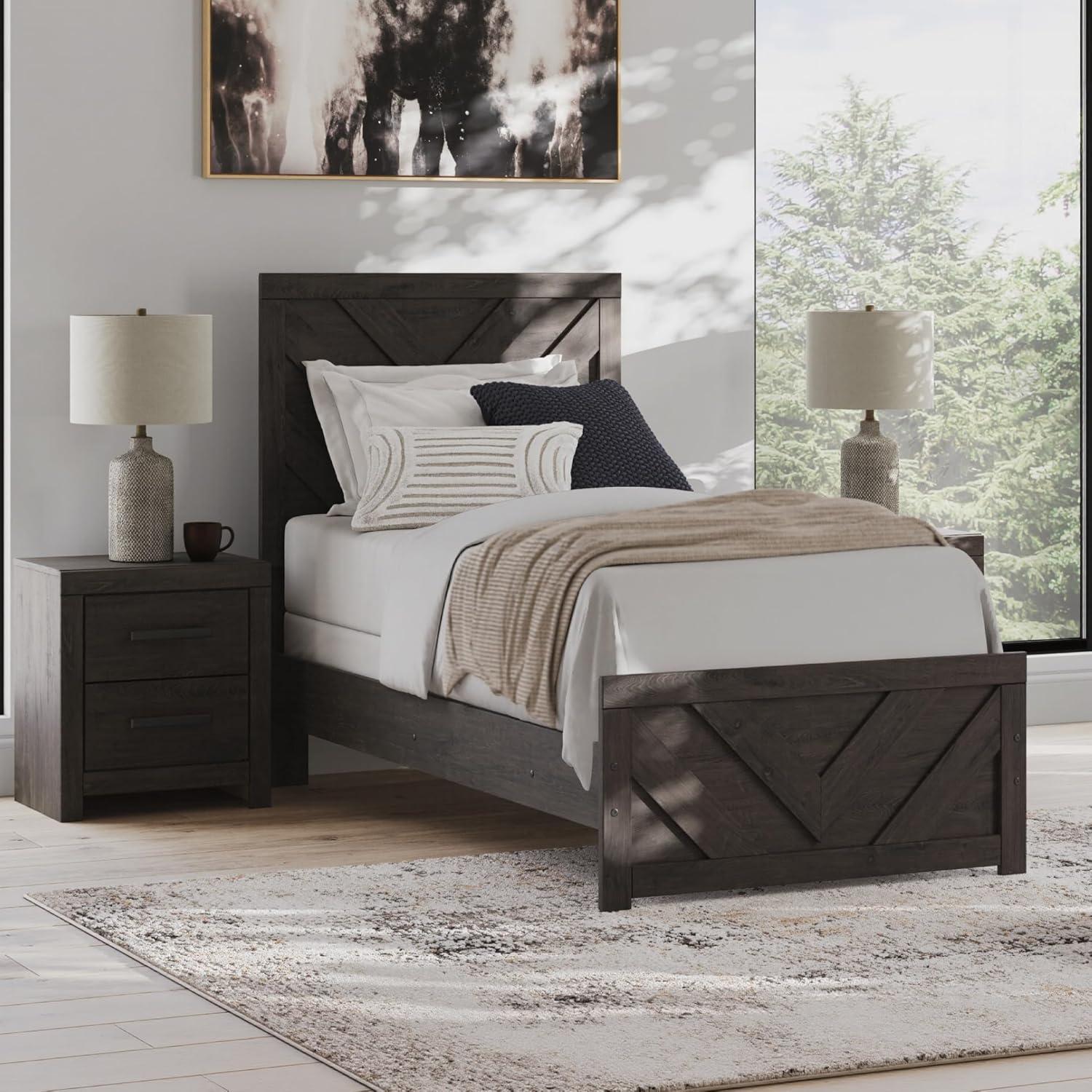 imageSignature Design by Ashley Prendonea Farmhouse Full Panel Bed Foundation or Box Spring Needed GrayTwin
