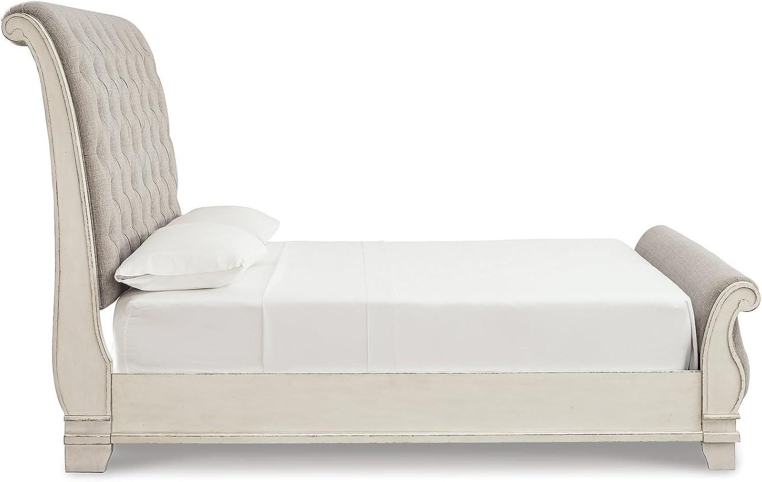 imageSignature Design by Ashley Realyn Traditional Queen Upholstered Sleigh Bed Foundation or Box Spring Needed White amp GrayCalifornia King