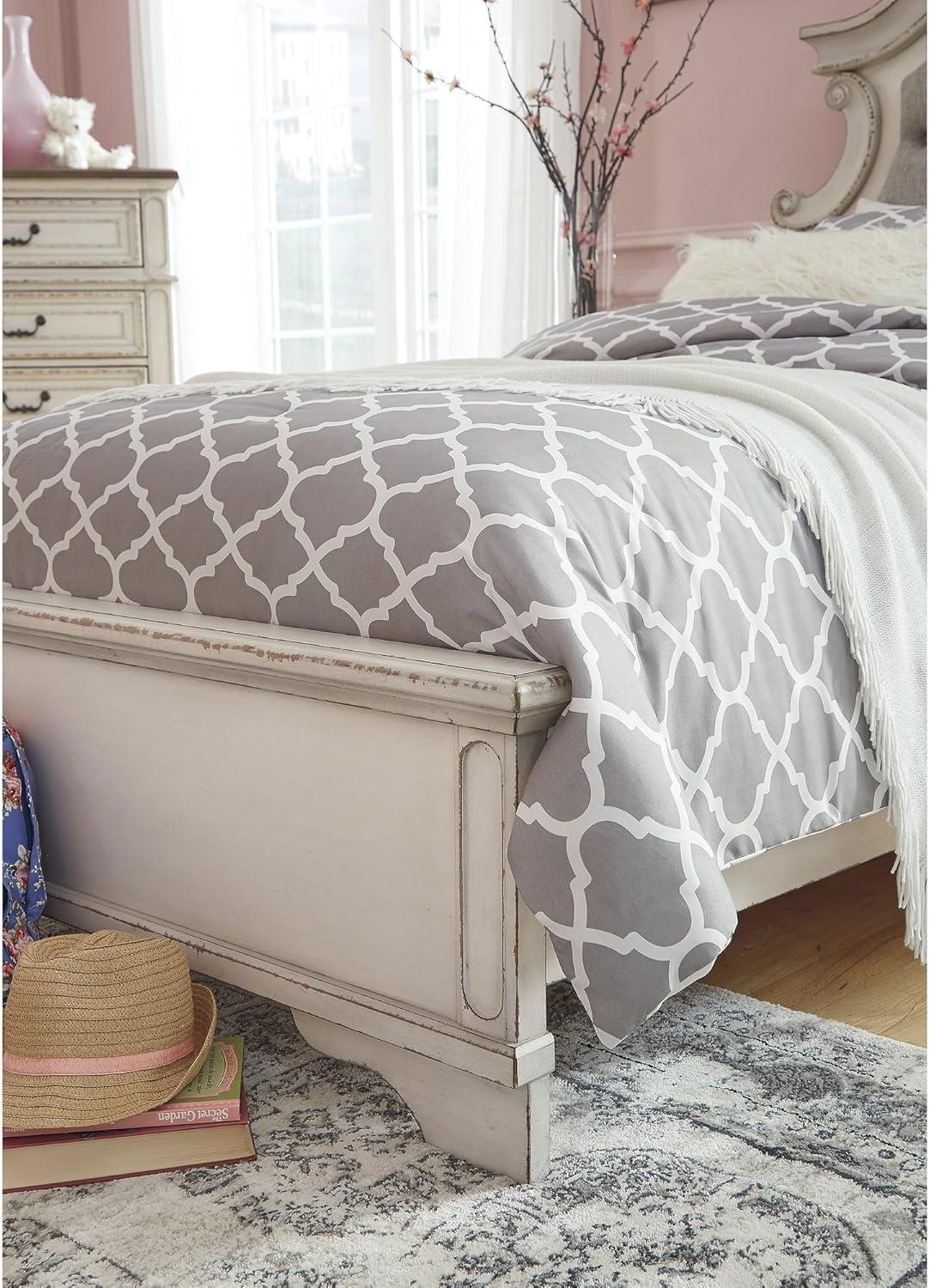 imageSignature Design by Ashley Realyn Traditional Queen Upholstered Sleigh Bed Foundation or Box Spring Needed White amp GrayCalifornia King