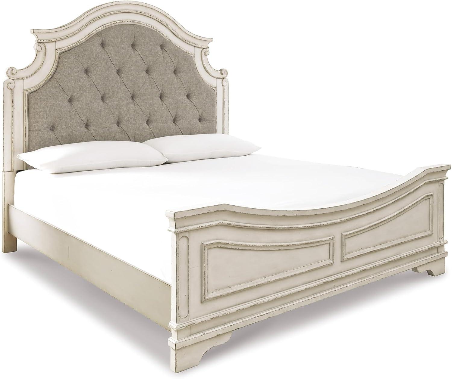 imageSignature Design by Ashley Realyn Traditional Queen Upholstered Sleigh Bed Foundation or Box Spring Needed White amp GrayCalifornia King