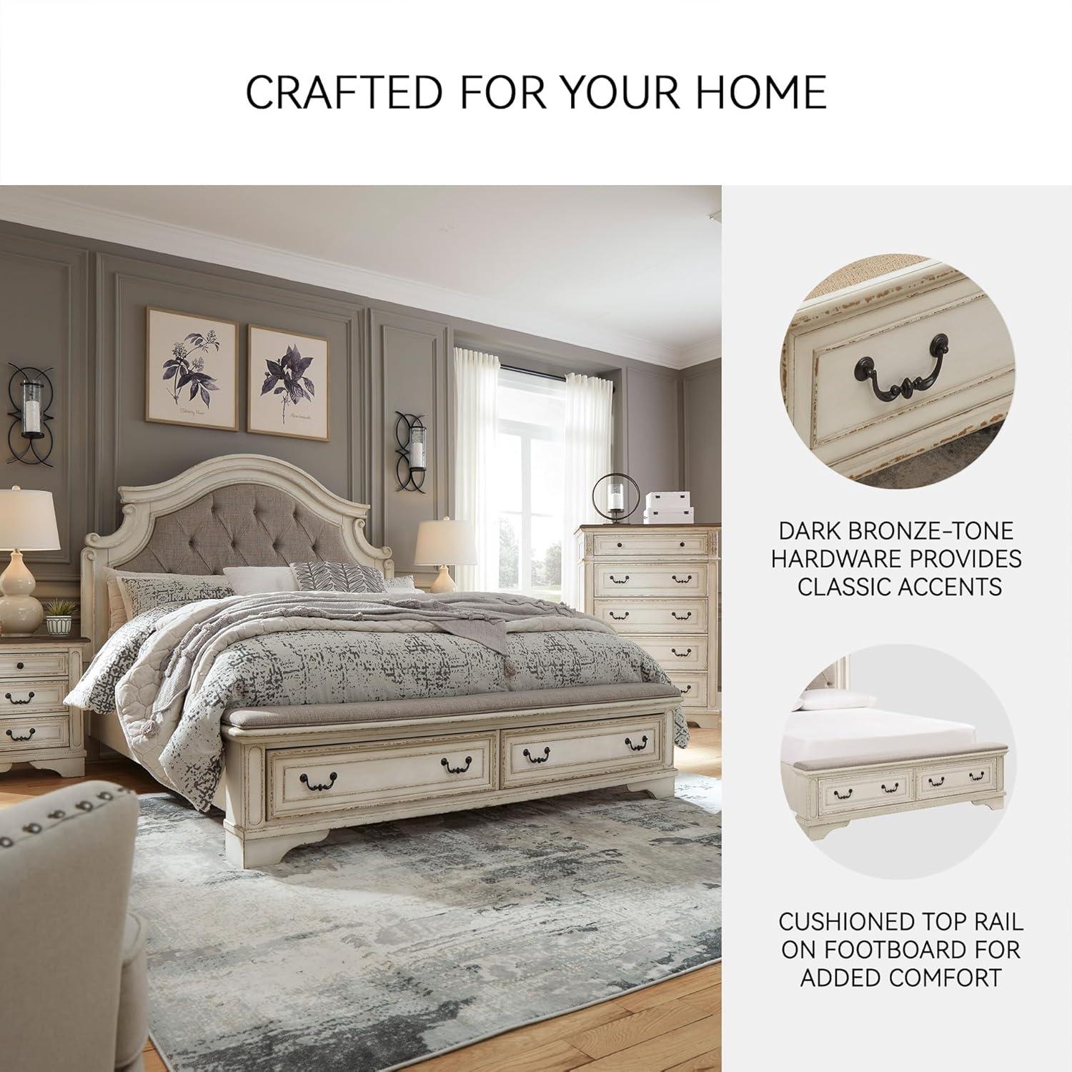 imageSignature Design by Ashley Realyn Traditional Queen Upholstered Sleigh Bed Foundation or Box Spring Needed White amp GrayCalifornia King