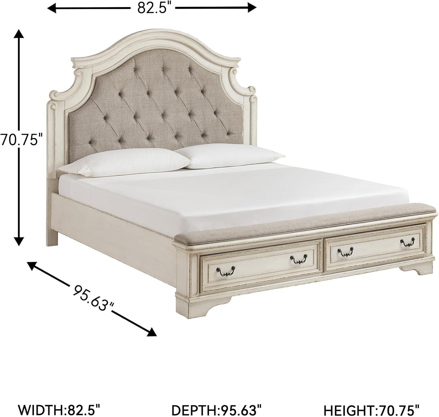 imageSignature Design by Ashley Realyn Traditional Queen Upholstered Sleigh Bed Foundation or Box Spring Needed White amp GrayCalifornia King