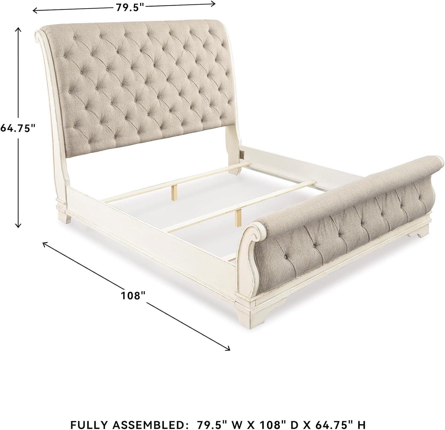 imageSignature Design by Ashley Realyn Traditional Queen Upholstered Sleigh Bed Foundation or Box Spring Needed White amp GrayCalifornia King