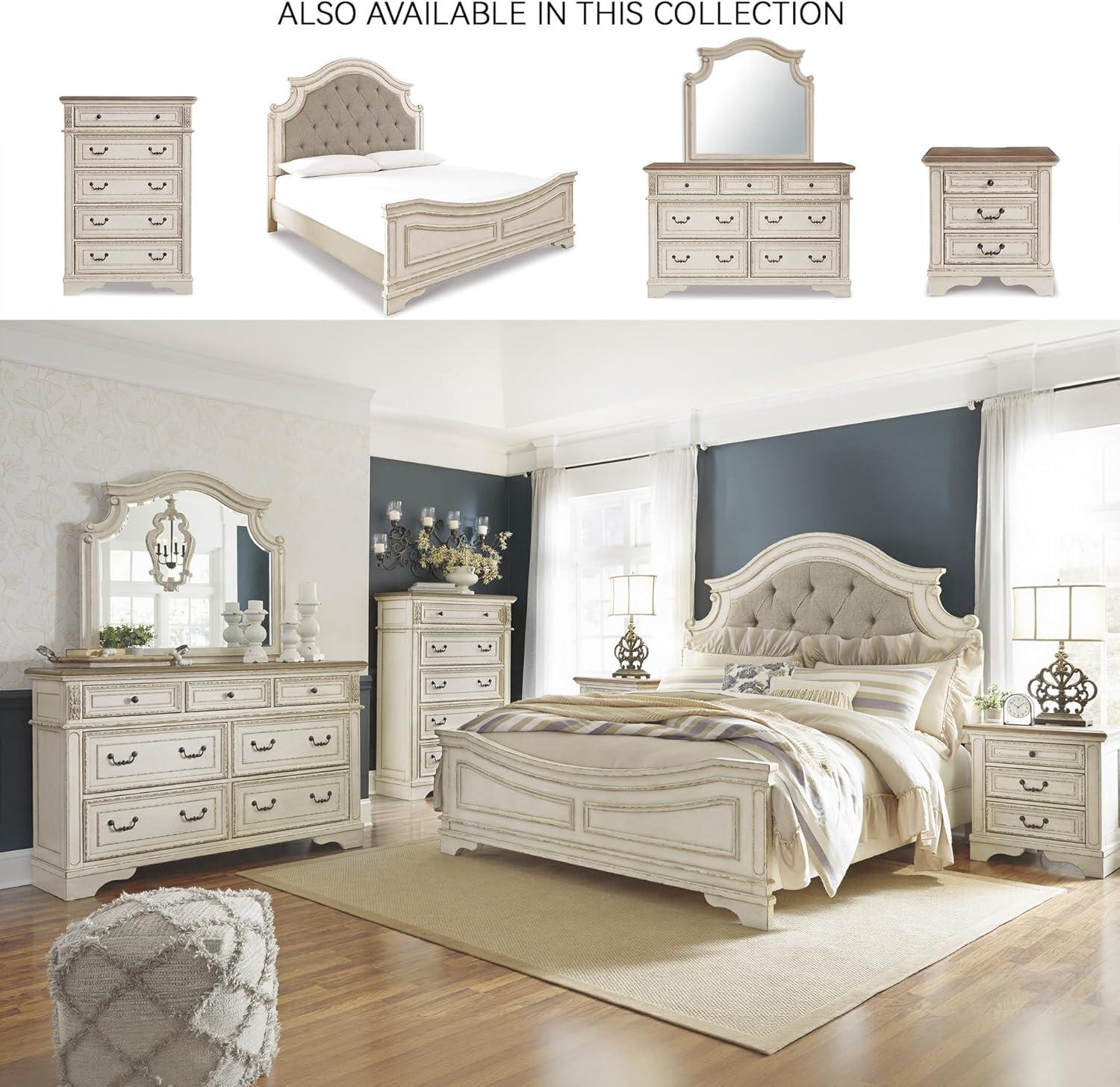imageSignature Design by Ashley Realyn Traditional Queen Upholstered Sleigh Bed Foundation or Box Spring Needed White amp GrayCalifornia King