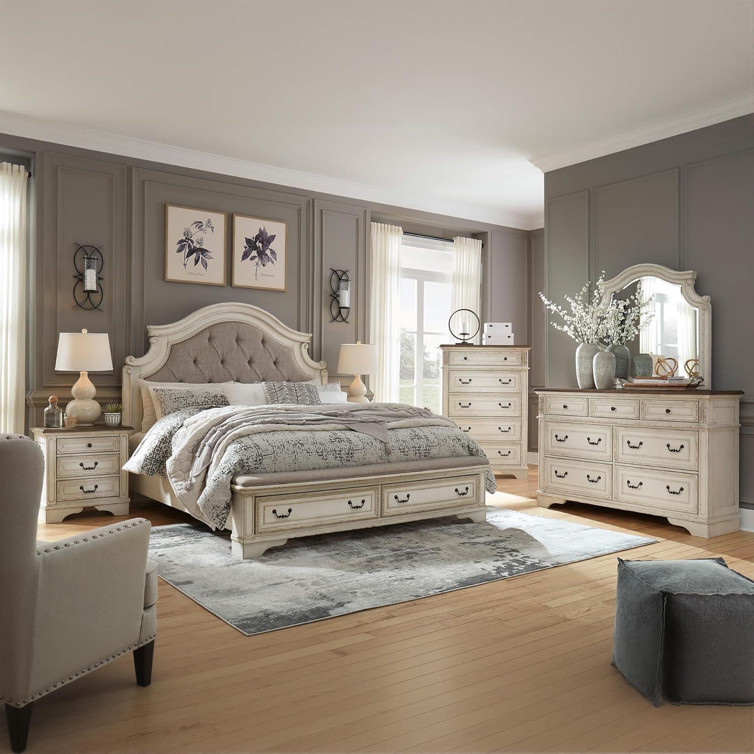 imageSignature Design by Ashley Realyn Traditional Queen Upholstered Sleigh Bed Foundation or Box Spring Needed White amp GrayCalifornia King
