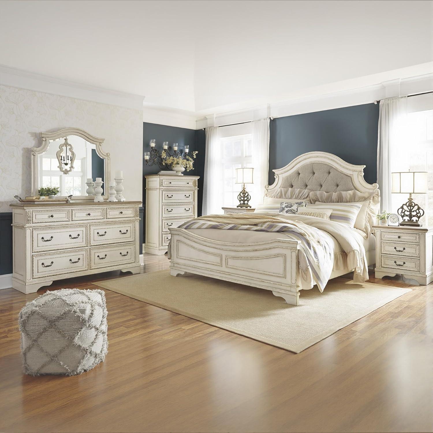 imageSignature Design by Ashley Realyn Traditional Queen Upholstered Sleigh Bed Foundation or Box Spring Needed White amp GrayCalifornia King