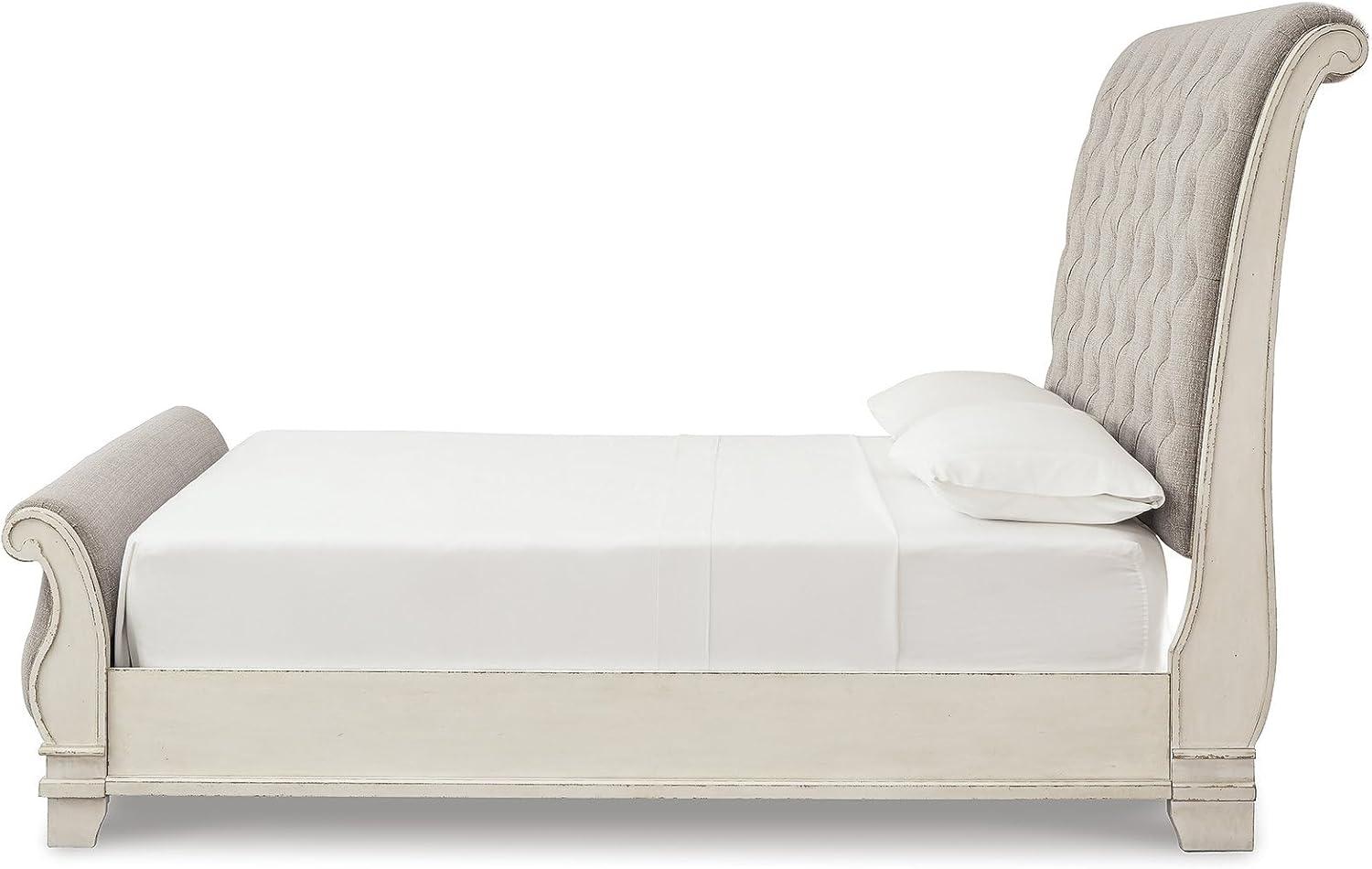 imageSignature Design by Ashley Realyn Traditional Queen Upholstered Sleigh Bed Foundation or Box Spring Needed White amp GrayCalifornia King