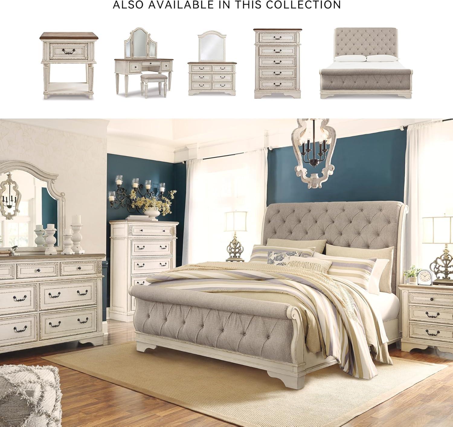 imageSignature Design by Ashley Realyn Traditional Queen Upholstered Sleigh Bed Foundation or Box Spring Needed White amp GrayCalifornia King