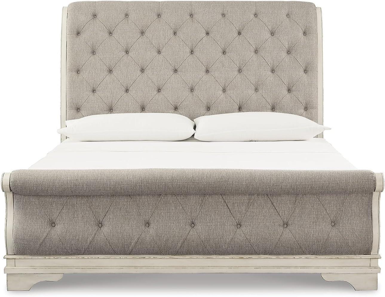 imageSignature Design by Ashley Realyn Traditional Queen Upholstered Sleigh Bed Foundation or Box Spring Needed White amp GrayCalifornia King