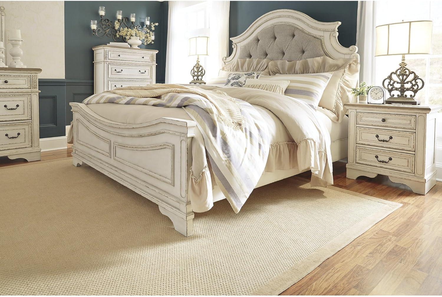 imageSignature Design by Ashley Realyn Traditional Queen Upholstered Sleigh Bed Foundation or Box Spring Needed White amp GrayCalifornia King