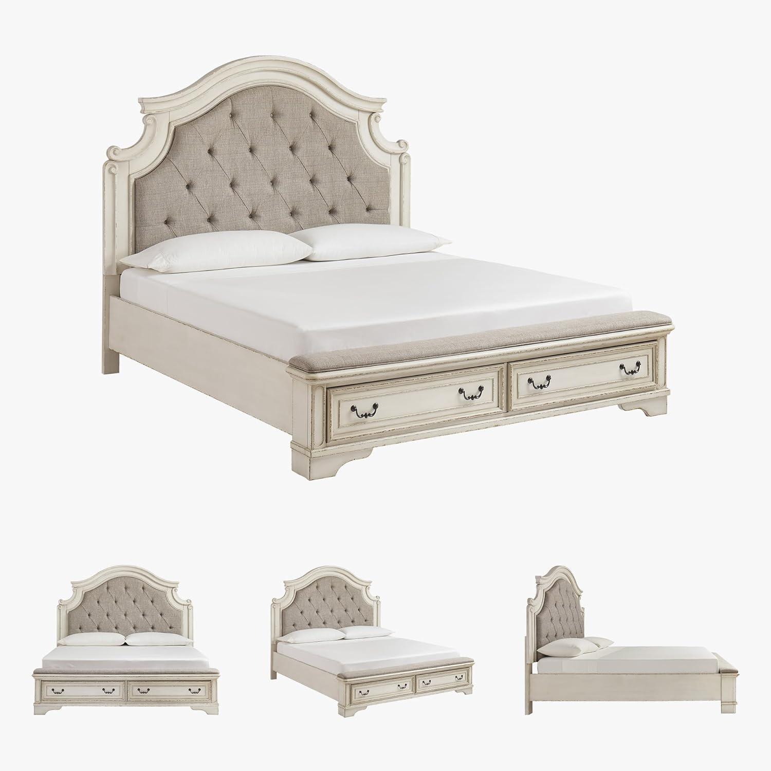 imageSignature Design by Ashley Realyn Traditional Queen Upholstered Sleigh Bed Foundation or Box Spring Needed White amp GrayCalifornia King