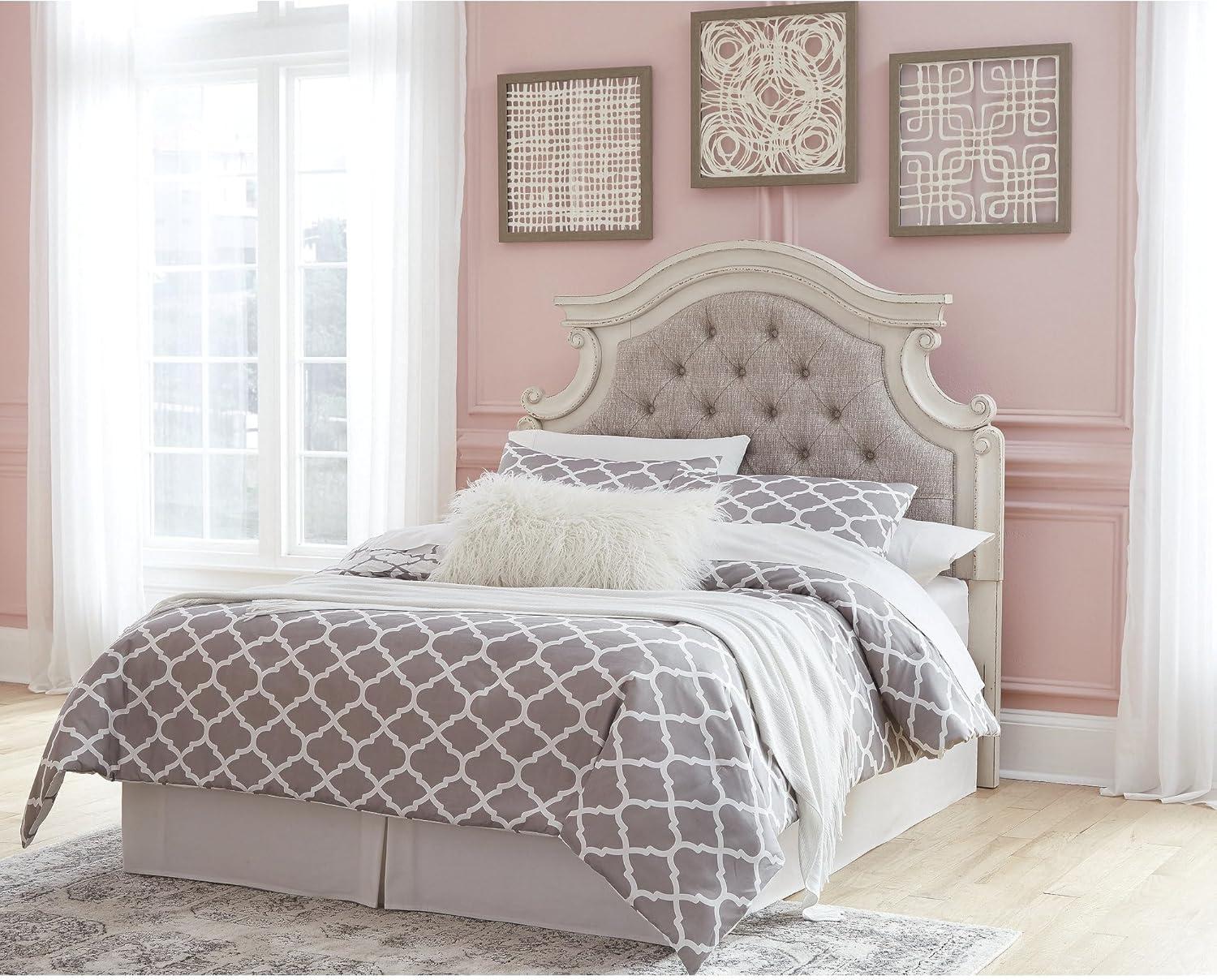 imageSignature Design by Ashley Realyn Traditional Queen Upholstered Sleigh Bed Foundation or Box Spring Needed White amp GrayFull