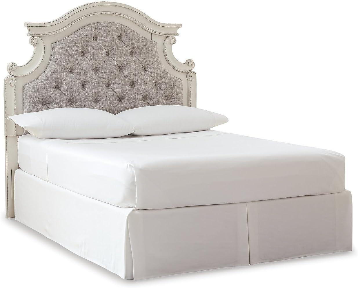 imageSignature Design by Ashley Realyn Traditional Queen Upholstered Sleigh Bed Foundation or Box Spring Needed White amp GrayFull
