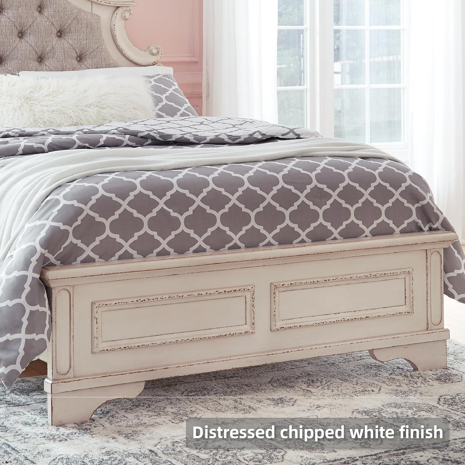 imageSignature Design by Ashley Realyn Traditional Queen Upholstered Sleigh Bed Foundation or Box Spring Needed White amp GrayFull