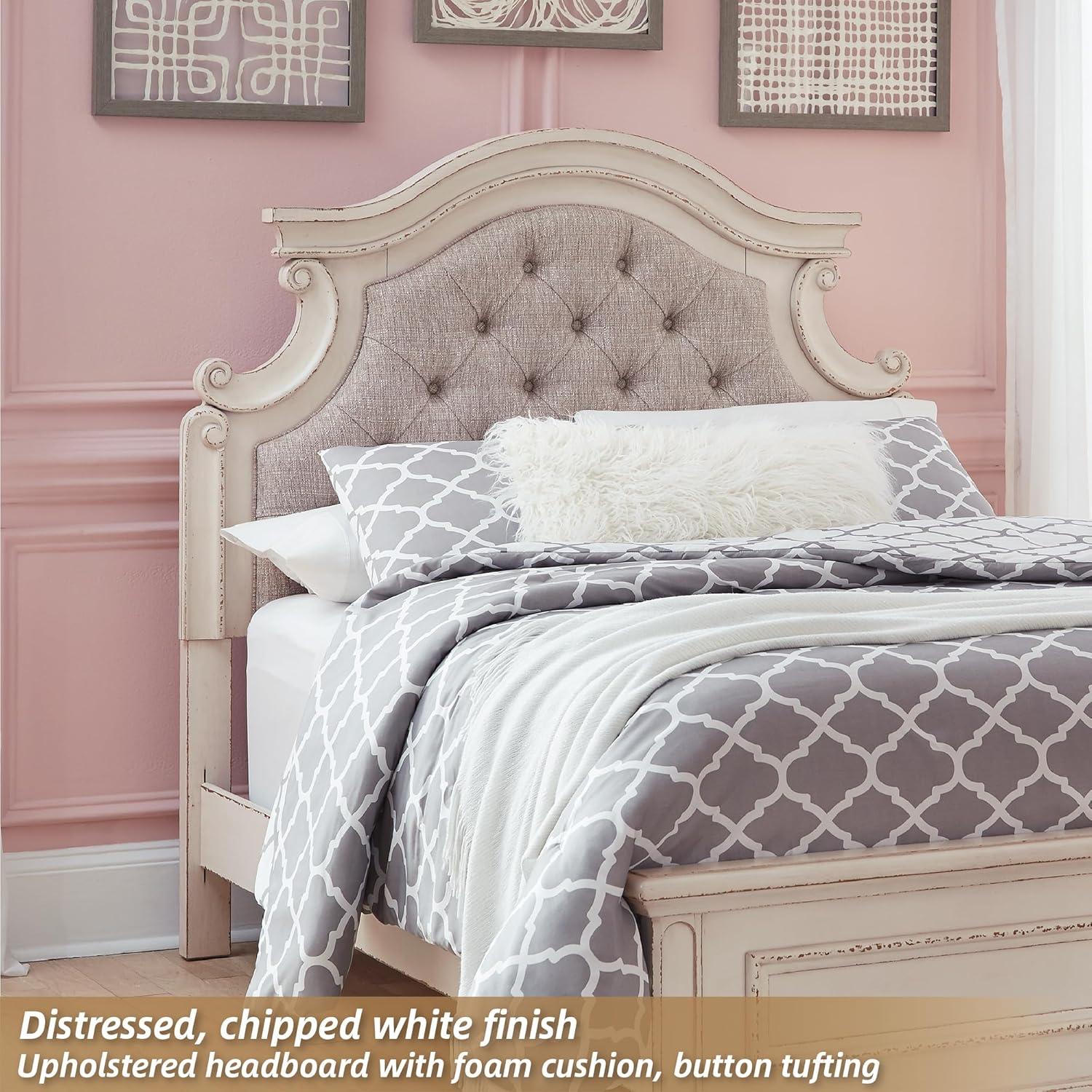 imageSignature Design by Ashley Realyn Traditional Queen Upholstered Sleigh Bed Foundation or Box Spring Needed White amp GrayFull
