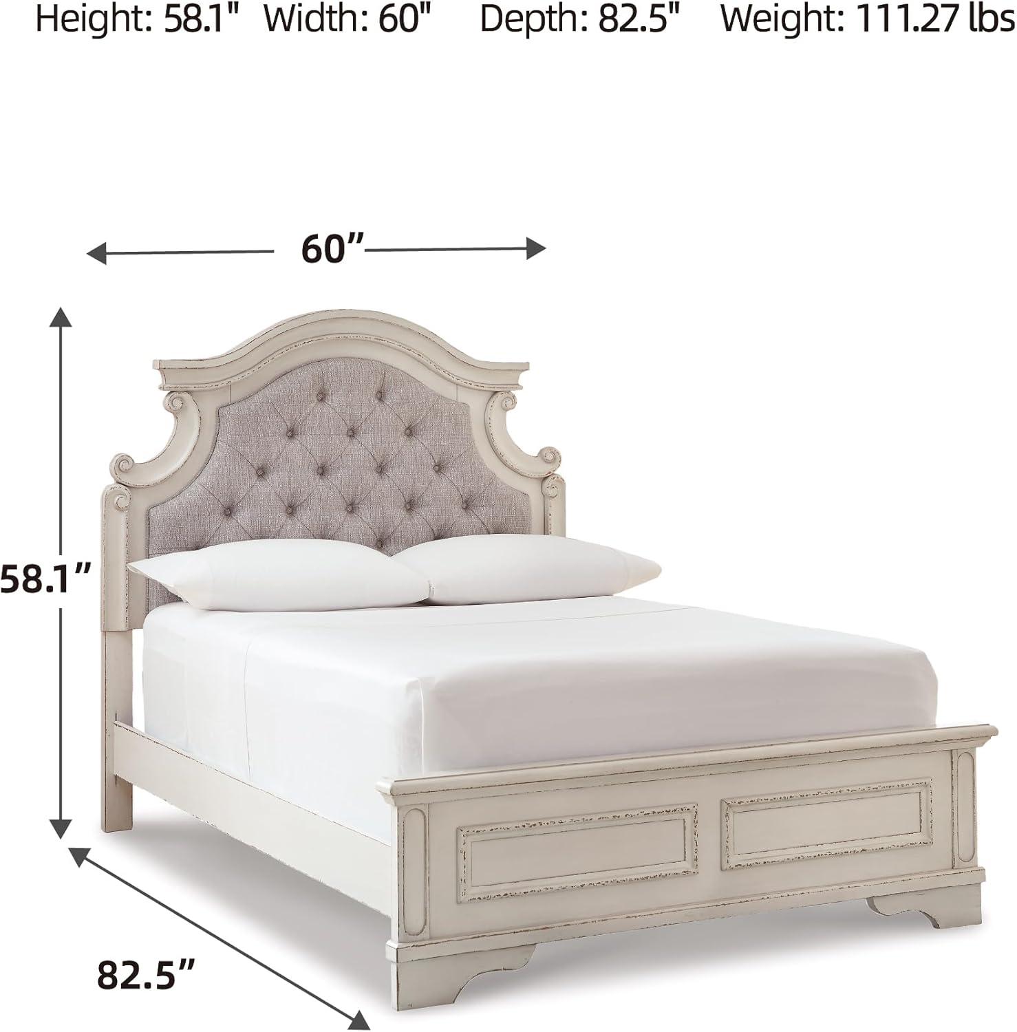 imageSignature Design by Ashley Realyn Traditional Queen Upholstered Sleigh Bed Foundation or Box Spring Needed White amp GrayFull
