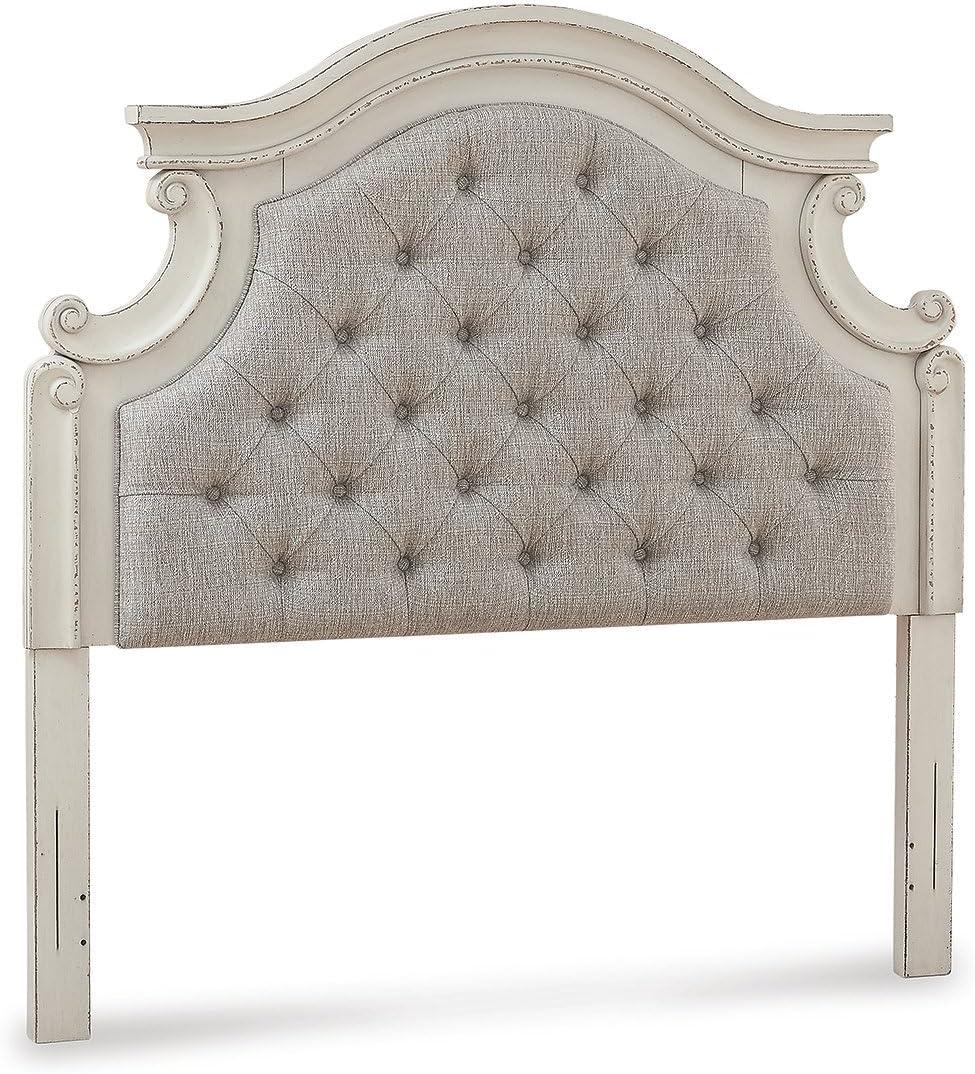 imageSignature Design by Ashley Realyn Traditional Queen Upholstered Sleigh Bed Foundation or Box Spring Needed White amp GrayFull