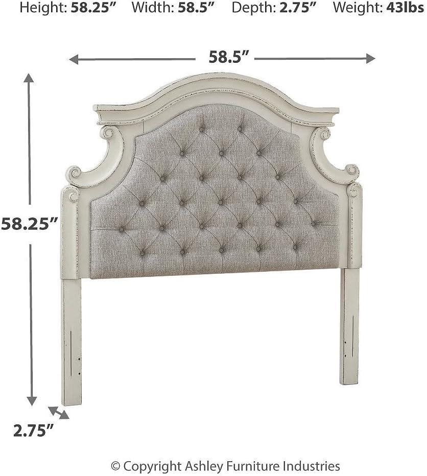 imageSignature Design by Ashley Realyn Traditional Queen Upholstered Sleigh Bed Foundation or Box Spring Needed White amp GrayFull