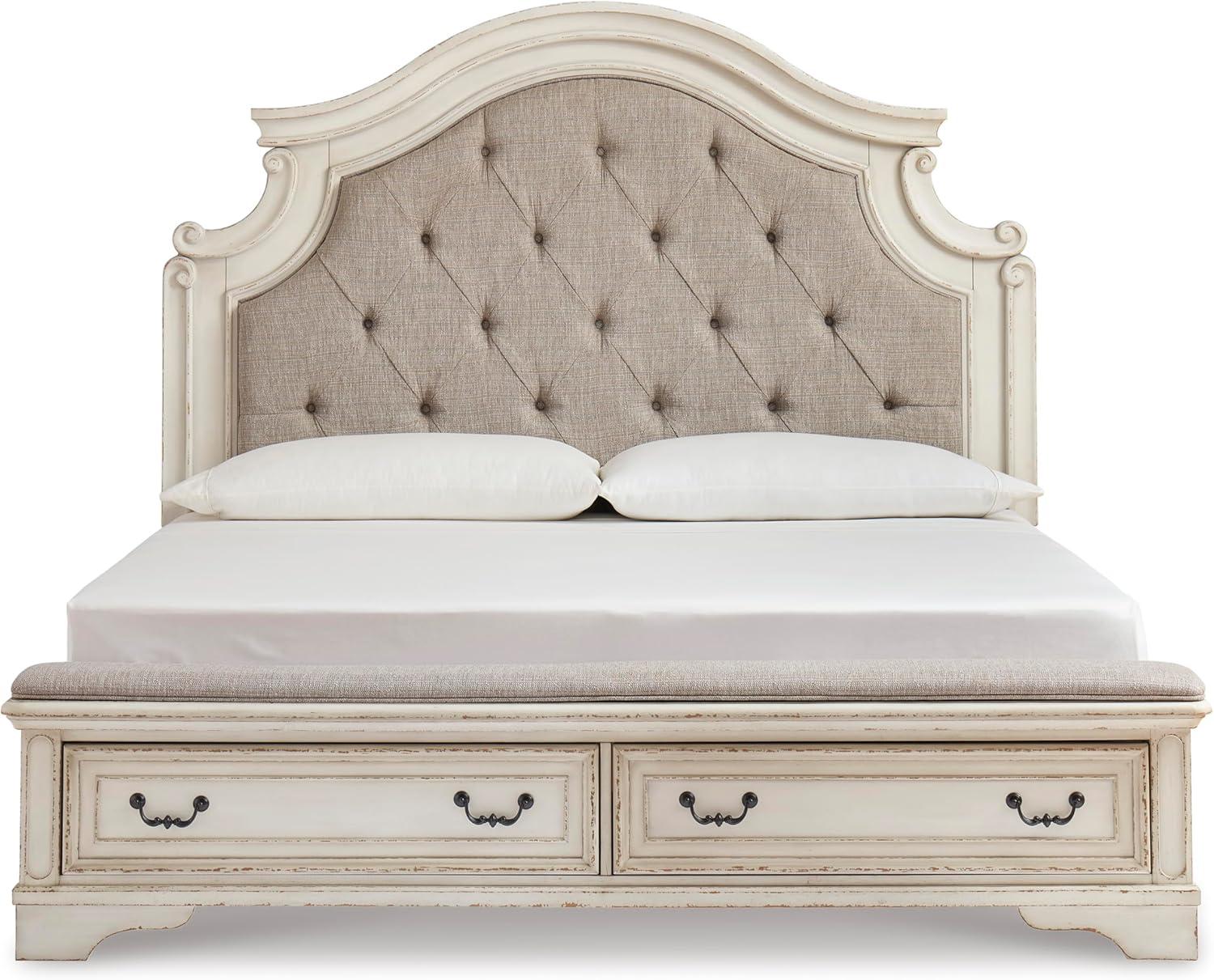imageSignature Design by Ashley Realyn Traditional Queen Upholstered Sleigh Bed Foundation or Box Spring Needed White amp GrayKing