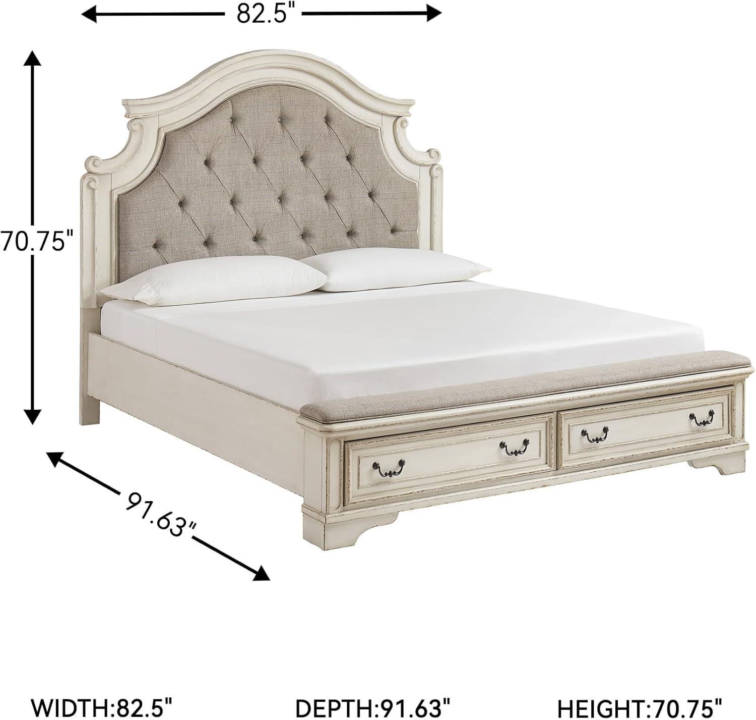 imageSignature Design by Ashley Realyn Traditional Queen Upholstered Sleigh Bed Foundation or Box Spring Needed White amp GrayKing