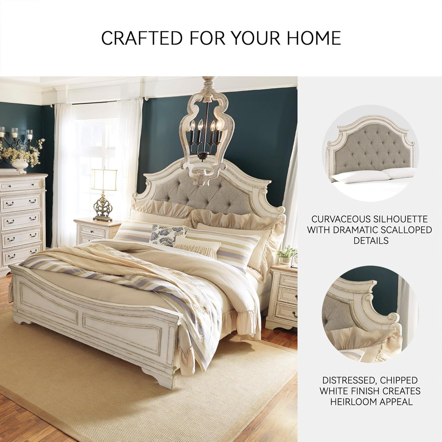 imageSignature Design by Ashley Realyn Traditional Queen Upholstered Sleigh Bed Foundation or Box Spring Needed White amp GrayKing