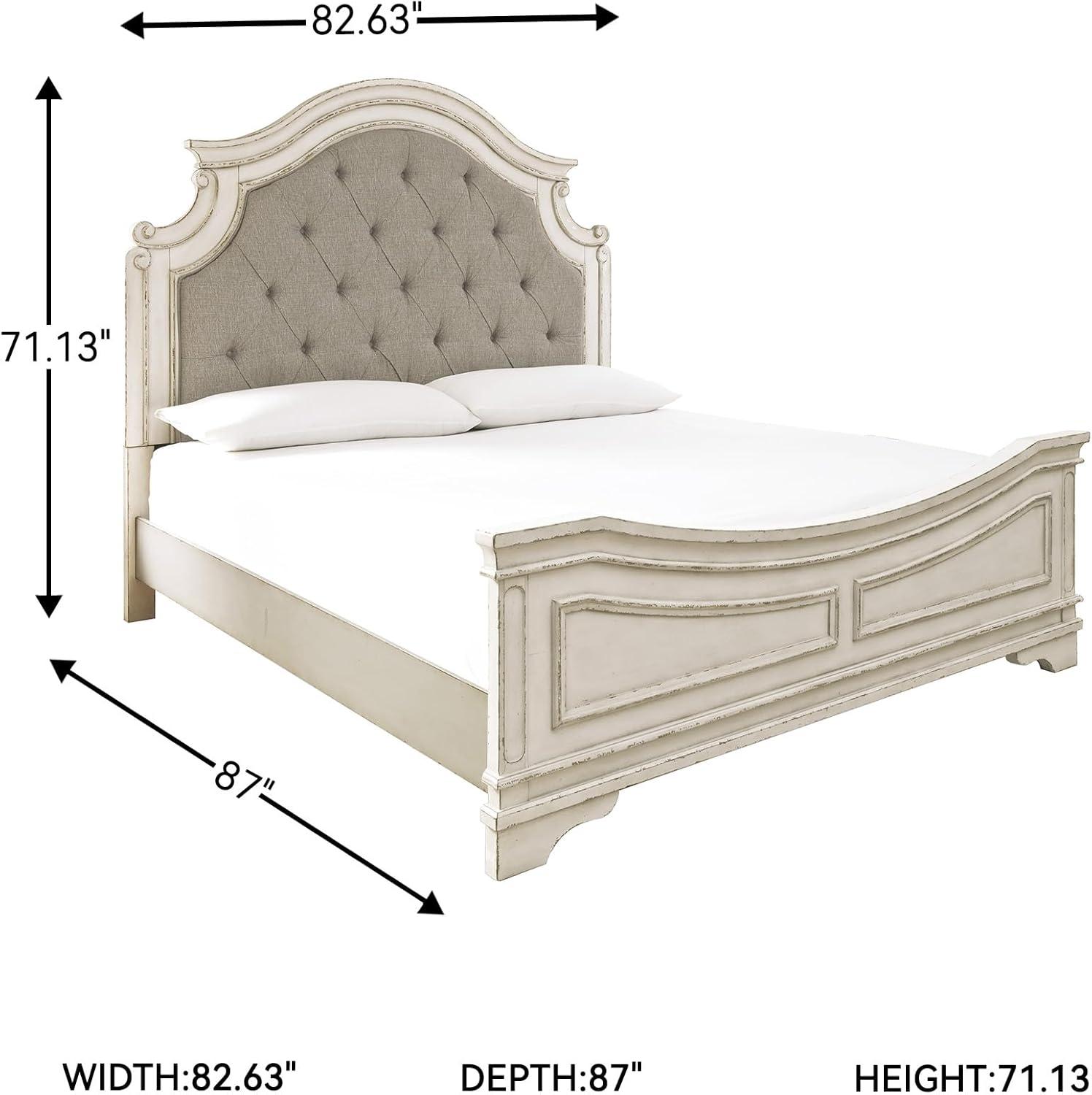 imageSignature Design by Ashley Realyn Traditional Queen Upholstered Sleigh Bed Foundation or Box Spring Needed White amp GrayKing