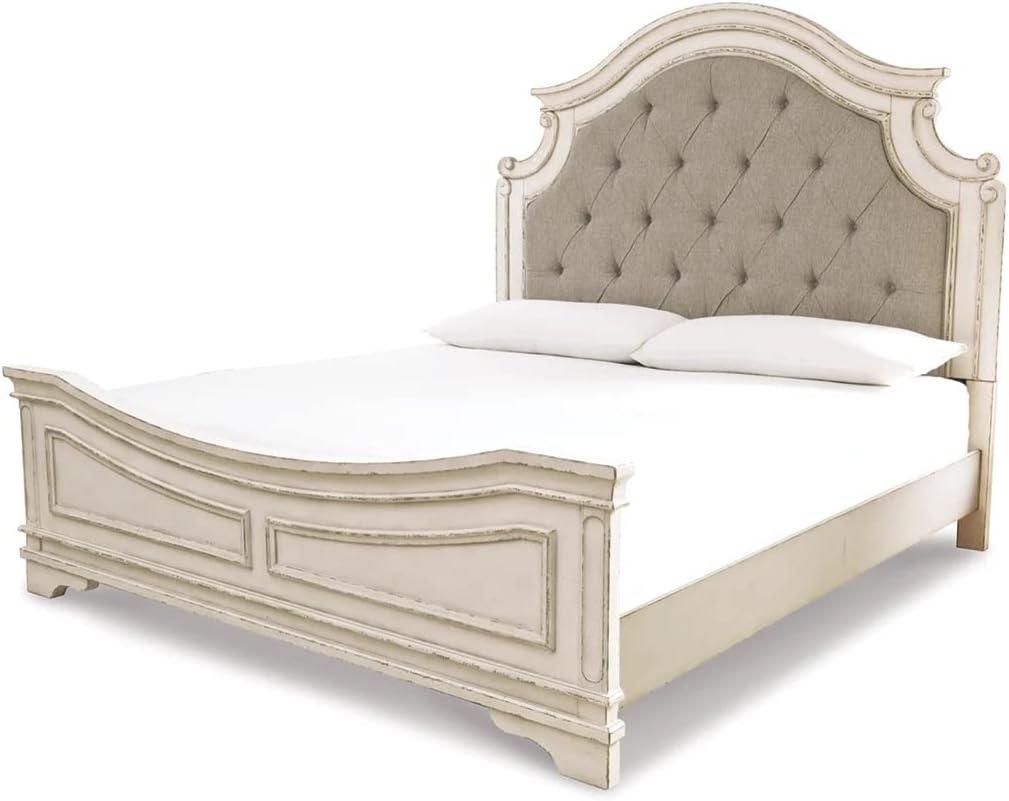 imageSignature Design by Ashley Realyn Traditional Queen Upholstered Sleigh Bed Foundation or Box Spring Needed White amp GrayKing