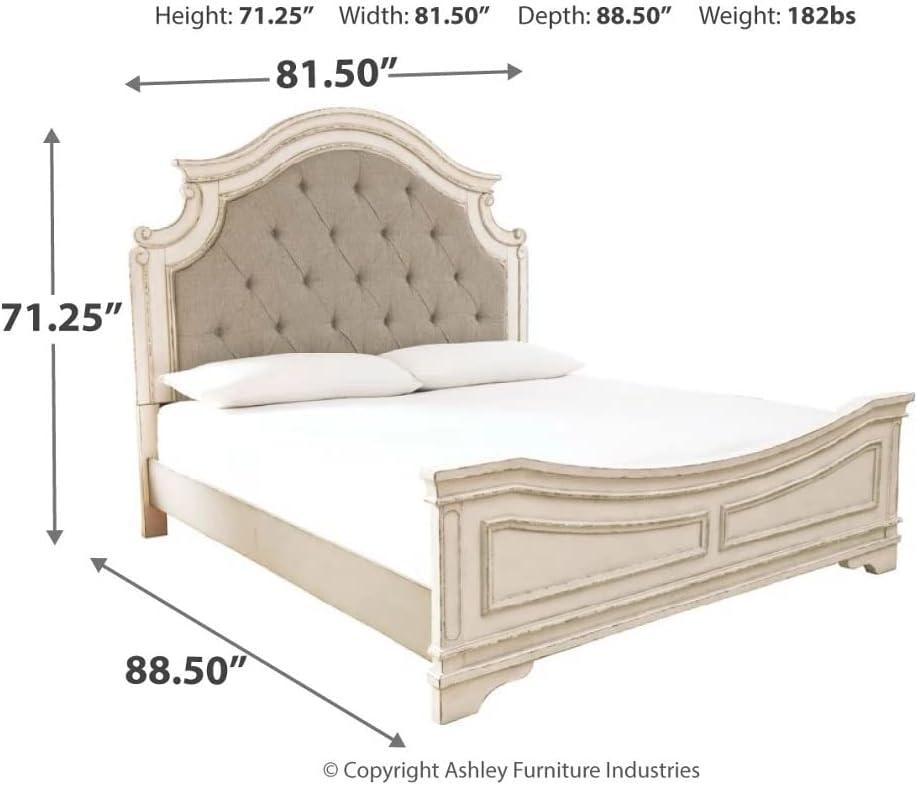 imageSignature Design by Ashley Realyn Traditional Queen Upholstered Sleigh Bed Foundation or Box Spring Needed White amp GrayKing