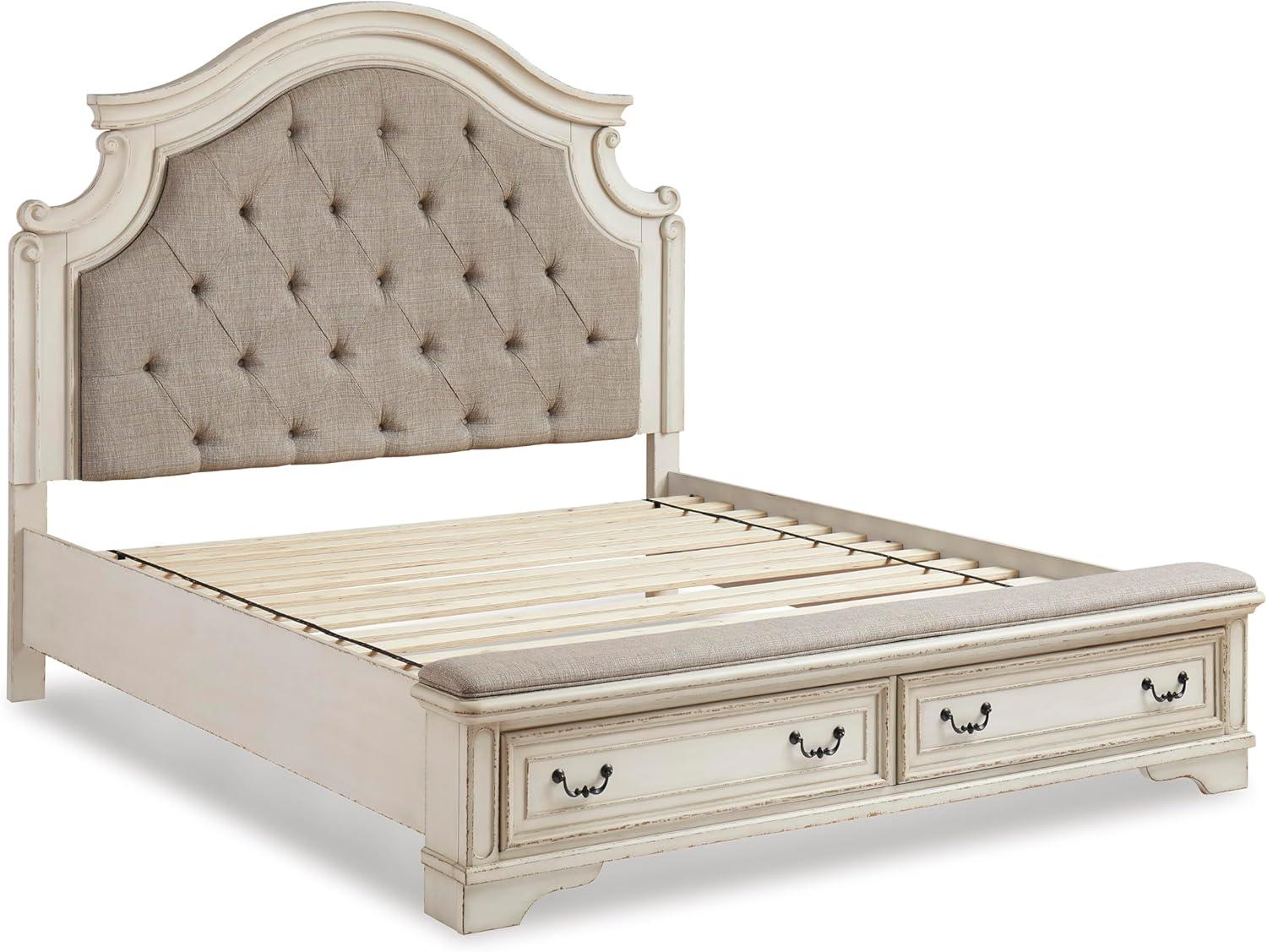 imageSignature Design by Ashley Realyn Traditional Queen Upholstered Sleigh Bed Foundation or Box Spring Needed White amp GrayKing