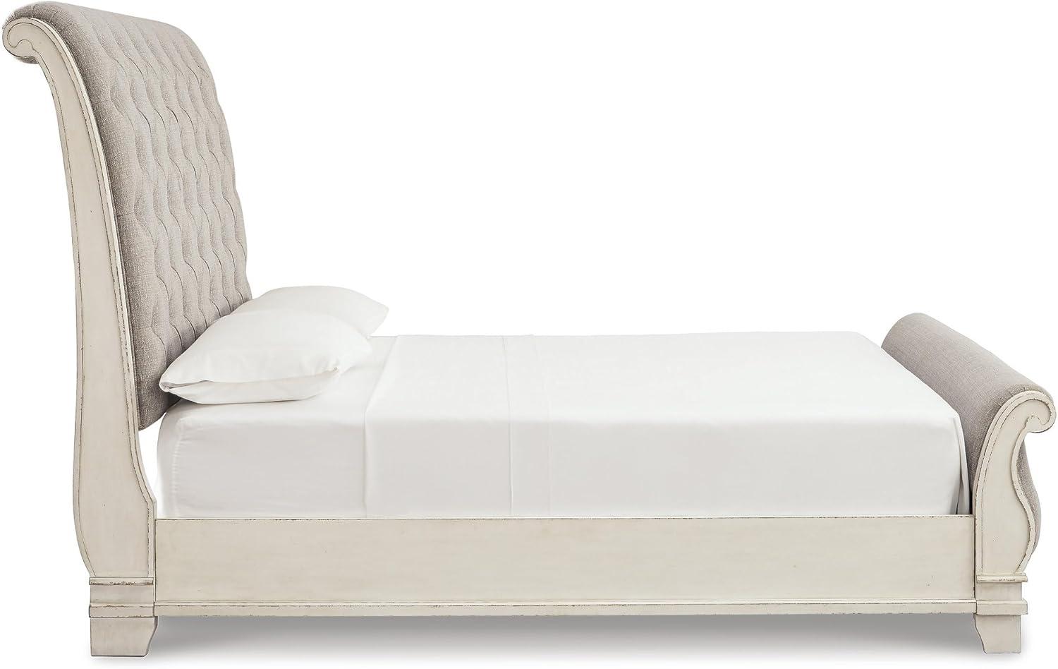 imageSignature Design by Ashley Realyn Traditional Queen Upholstered Sleigh Bed Foundation or Box Spring Needed White amp GrayKing