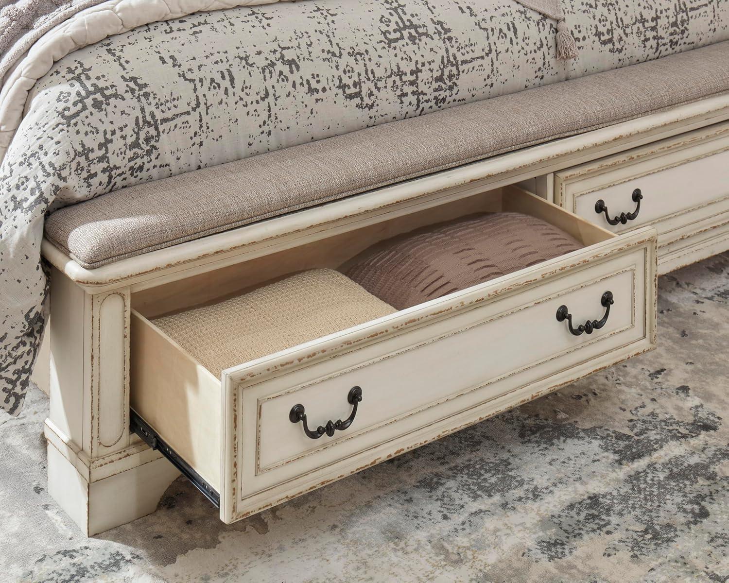 imageSignature Design by Ashley Realyn Traditional Queen Upholstered Sleigh Bed Foundation or Box Spring Needed White amp GrayKing