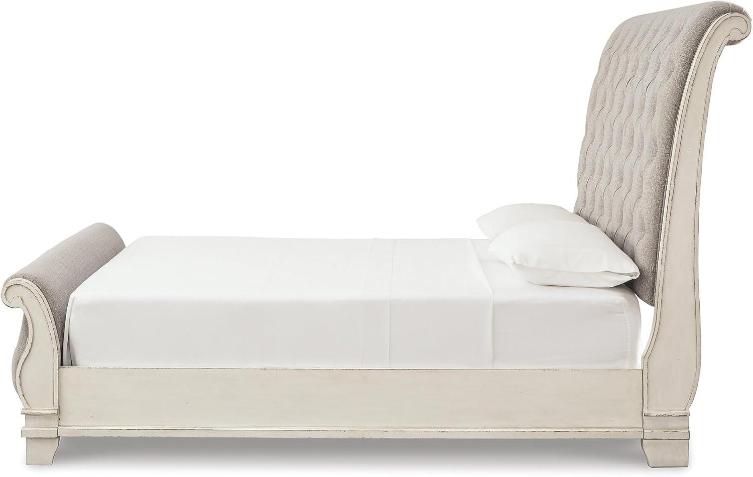 imageSignature Design by Ashley Realyn Traditional Queen Upholstered Sleigh Bed Foundation or Box Spring Needed White amp GrayKing