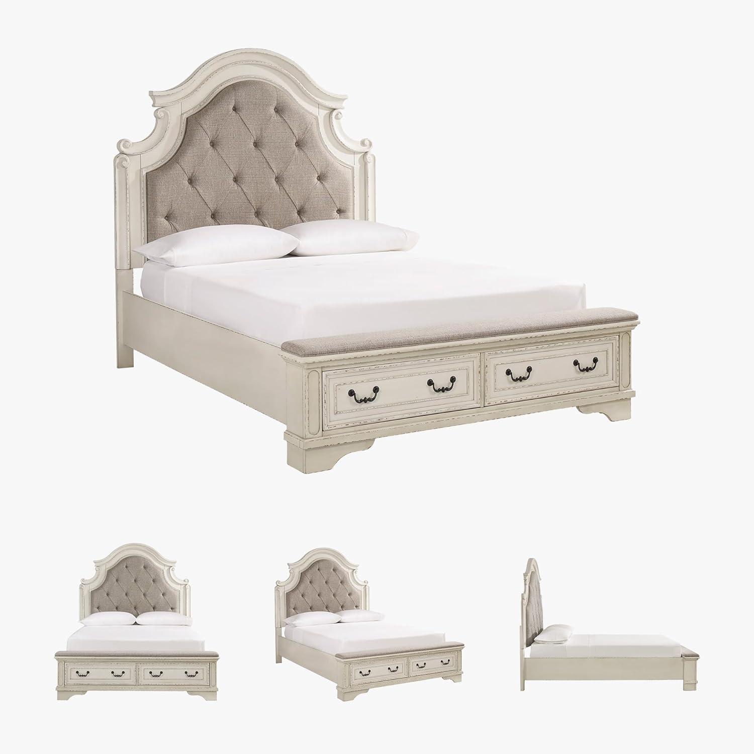 imageSignature Design by Ashley Realyn Traditional Queen Upholstered Sleigh Bed Foundation or Box Spring Needed White amp GrayQueen
