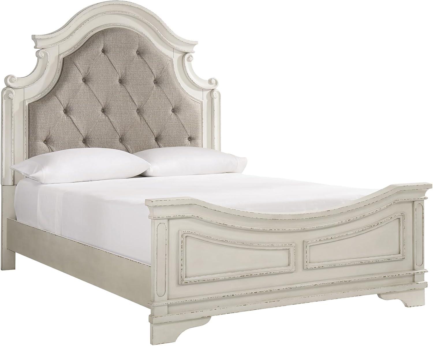 imageSignature Design by Ashley Realyn Traditional Queen Upholstered Sleigh Bed Foundation or Box Spring Needed White amp GrayQueen