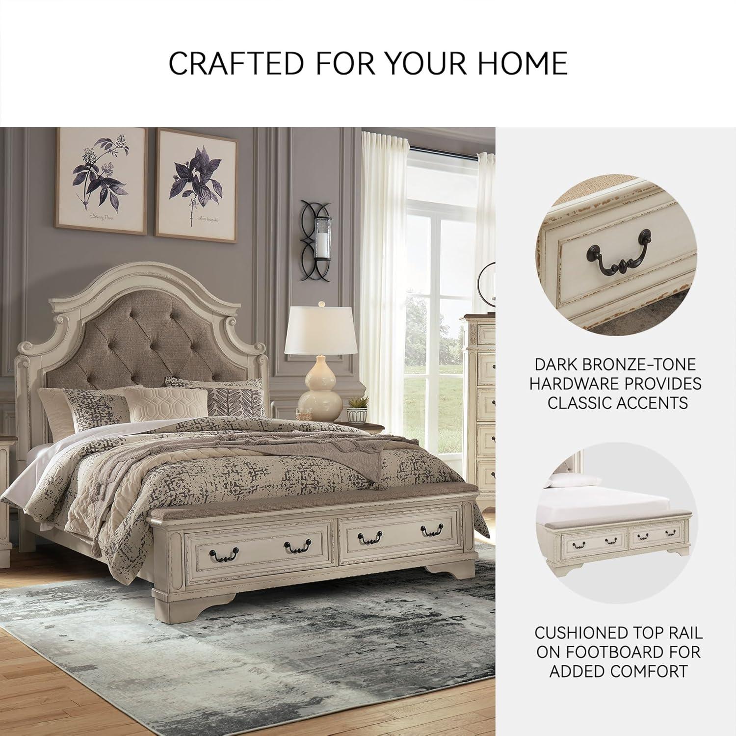 imageSignature Design by Ashley Realyn Traditional Queen Upholstered Sleigh Bed Foundation or Box Spring Needed White amp GrayQueen