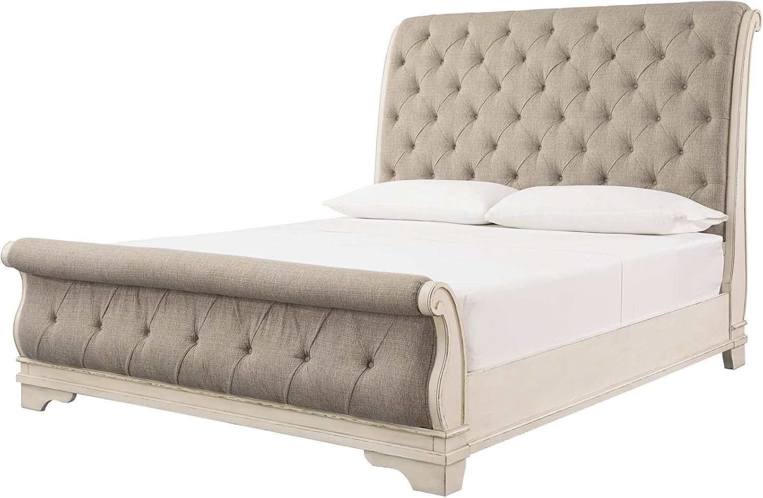 imageSignature Design by Ashley Realyn Traditional Queen Upholstered Sleigh Bed Foundation or Box Spring Needed White amp GrayQueen
